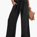 Caracilia Women Wide Leg Palazzo Pants Summer High Waist Flowy Casual Trousers Loose Lounge Beach Travel Vacation Clothes Extra Large, Black