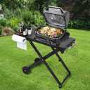 Grill Cart for Ninja OG701 OG751 OG700 Series, Collapsible Grill Stand for Ninja Woodfire Grill, BBQ Cart with Side Table, Tissue Holder and 4 Hooks