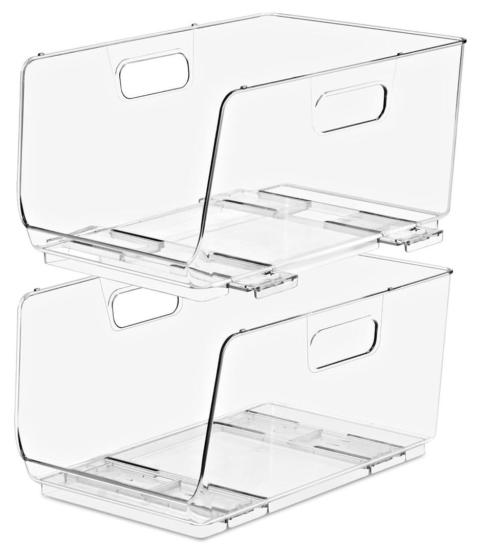 Sorbus Stackable Storage Bins Open Front, Clear Stackable Storage Bins, Pantry Bins for Storage and Organization, Acrylic Stackable Bins for Kitchen, Clear Pantry Organizer Bins (Small Narrow 3 Pack)