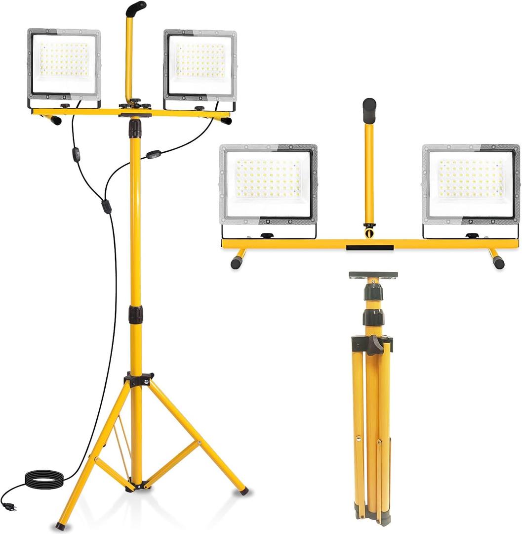 21000 Lumen LED Work Light with Stand, 2-Head Adjustable Lights with 16.5FT Extended Cord, IP65 Waterproof Work Lamp for Indoor & Outdoor Job Sites, Workshops, Construction, Garage Lighting