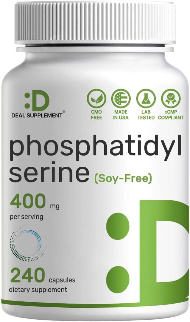 Phosphatidylserine Supplement, 400mg Serving, 240 Capsules  Soy Free Sunflower Lecithin Source