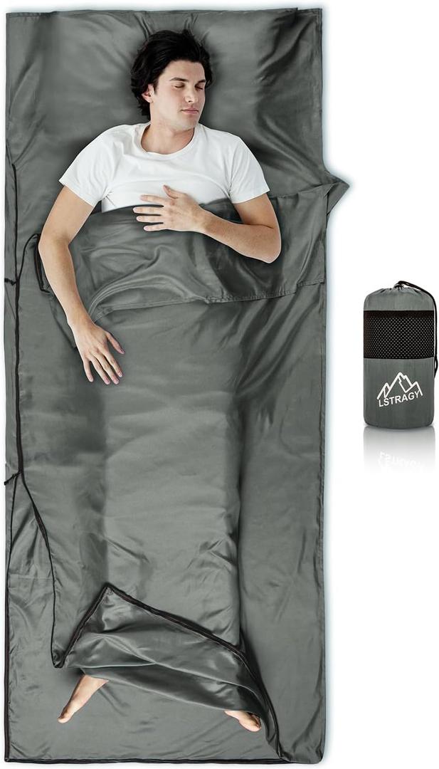 Sleeping Bag Liner,14oz Ultralight Sefl Tan Sleep Sack with 2 Way Zipper, Expose Feet Separately, Adult Sleep Sack & Travel Sheets for Camping, Hiking, Traveling Backpacking,Hotel (Gray)