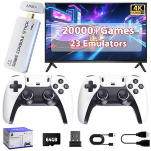 Wireless Retro Game Console Built-in 20000+ Games and 23 Emulators, 2026 New Plug & Play Retro Gaming Console with 4K Output & Dual 2.4G Controllers, Games Nostalgic Stick for Christmas Gift (64GB)