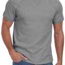 NITAGUT Mens Waffle T-Shirts Crewneck Short Sleeve Casual Summer Raglan Sleeve Tshirts,Dark Gray, Large