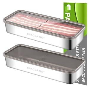 Bacon Container for Refrigerator, 1 Pack 304 Stainless Steel Airtight Deli Meat Storage Containers with Lids for Fridge, Dishwasher Safe Food Storage Fruit Storage Containers(46 OZ)
