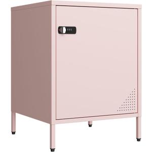 Steehoom Metal End Table Single Door Bedside Nightstand Lockable Storage Cabinet Kids Locker for Living Room, Bedroom, Dorm,Home, Office 21.26H X 15.75W X 15.75D (1 Door, Pink)