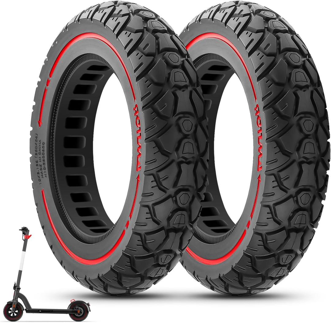 10X2.125 Off Road Tire for Electric Scooter, 10 Inch Solid Rubber Tires Compatible with Ninebot F20/F30/F40/F65, Tubeless Solid Tiyes for Electric Scooter, Red or Colorful 2PCS (Red)