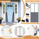 2 Sets Magnetic Thermal Insulated Curtains for 38" x 83" Doors with Clear Window Winter Thicken Quilted Oxford Cotton Waterproof Door Cover for Cold Weather(Grid, Transparent Gray)