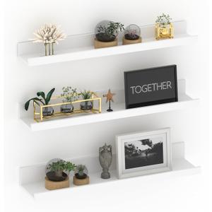 Giftgarden 24 Inch White Floating Shelves for Wall Mount, Modern Wood Wall Shelf Ledge for Bathroom Bedroom Living Room Kitchen Nursery Storage, Set of 2 Different Sizes