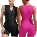 SUUKSESS Women Zip Up Sexy Rompers Ribbed Seamless Padded Workout Romper (Black, L)