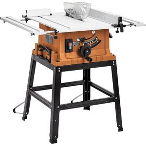 Table Saw, 10 Inch 15A Multifunctional Saw With Stand & Push Stick, 90 Cross Cut & 0-45 Bevel Cut, 5000RPM, Adjustable Blade Height for Woodworking, Orange