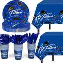 Childom Fathers Day Decorations for Party,132 Pcs Disposable Fathers Day Plates Tablecloth Cups Knives Spoons Forks for Party Supplies,Plates Tableware for Dads Birthday,Home,Brunch,Dinner,Serves 26