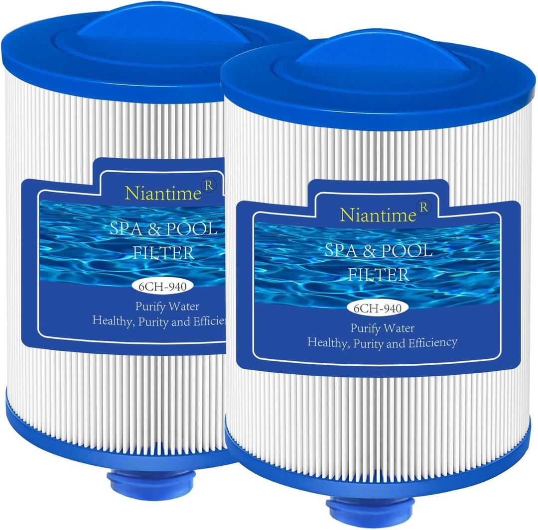 6CH-940 Spa Filter Replaces for PWW50P3(1 1/2" Coarse Thread), 817-0050, Filbur FC-0359, 25252, 03FIL1400, Waterway Front Access Skimmer, Screw in SAE Thread Filter 2 Pack Hot Tub Filter