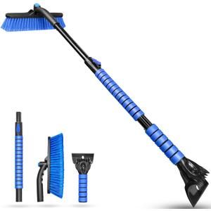 SEAAES 44 Inch Ice Scraper and Snow Brush for Car Windshield, Extendable Snow Removal Brush with Foam Grip for Truck SUV Vehicle Window - Blue