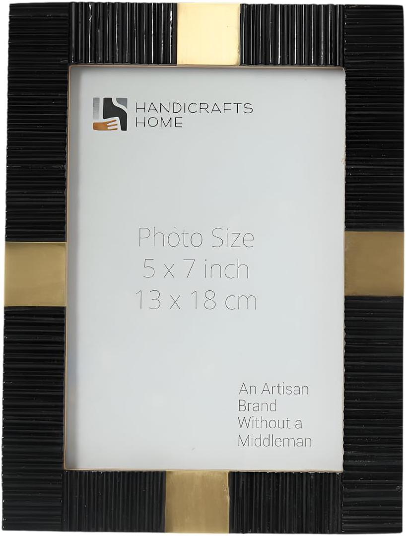Handicrafts Home 5x7 Matted Decorative Picture Frame- Cute Photo Frame Black & Gold for Desk or Wall Hanging -Vertical Portrait Display cadres de photos for Home Decor, Vintage Black Frame