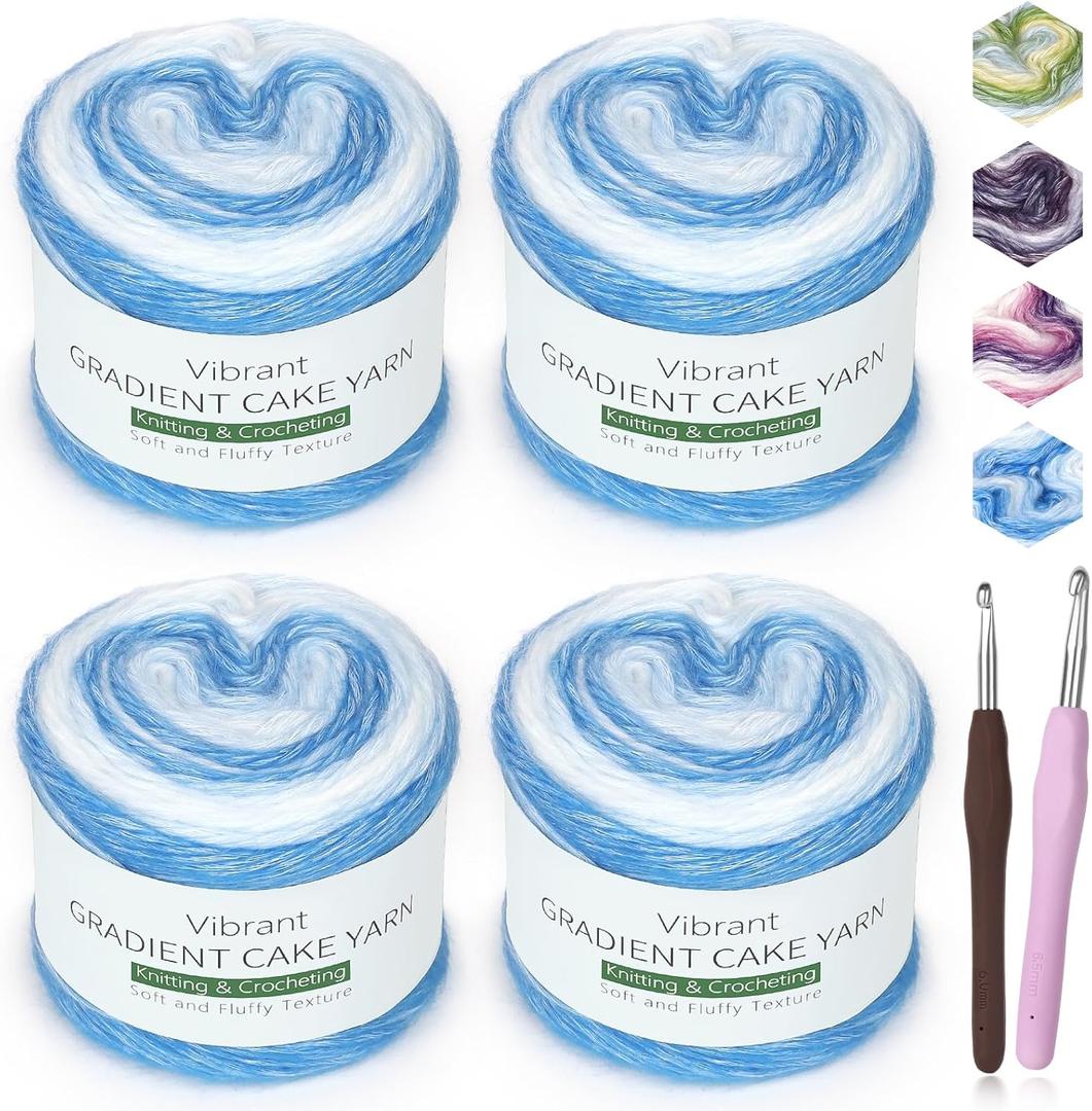 Katech Yarn for Crocheting-Gradient Cake Yarn-4x100g 60% Cotton 30% Acrylic 10% Wool -Perfect for Scarves, Shawls, Blankets, and Garments That Stand Out with Style(E)