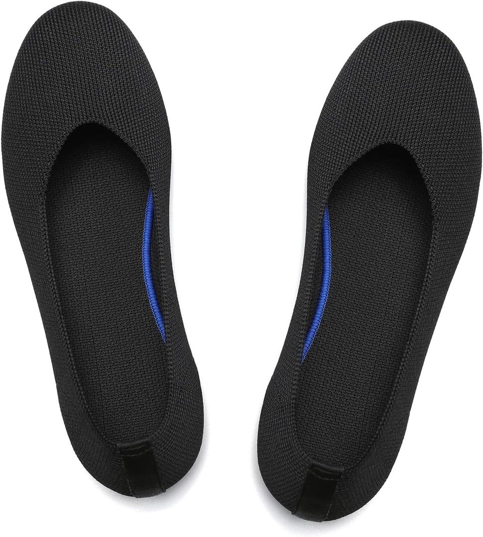 Women's Ballet Flat Dressy Casual Knit Shoes Round Toe Women Mesh Flats (12, Black)