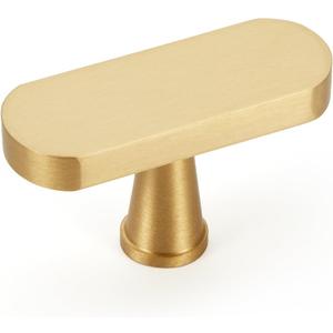 6-Pack Solid Brass Cabinet Pulls, Gold Handles for Cabinets, Gold Dresser Drawer Pulls, Modern Kitchen Hardware, Single Hole, Brushed Finish