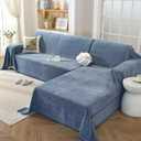 OstepDecor Sectional Couch Covers 2 Pieces, L Shaped Couch Cover Blanket, Sectional Sofa Cover Washable, Chaise Lounge Sofa Slipcovers Pet Furniture Protector for Dogs (71"x118"+91"x134", Blue)