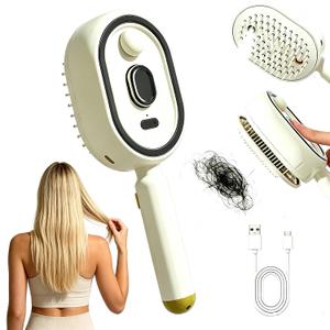 New Electric Mist Air Cushion Massage Brush, 5-in-1 Anti-Tangle Hair Comb for Dry Frizzy Hair, Self-Cleaning Shine Boost Hair Care Brush for Ladies (Beige)