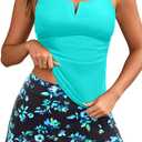 Tempt Me Women Tankini Swimsuits with Skirt - Two Piece Bathing Suits with Pockets Tummy Control V-Wire Swimwear 2026 (Small, Aqua and Blue Floral)