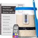 Premium Sourdough Starter Jar - 40oz Large Sourdough Jar with Marked Feeding Band, Thermometer, Scraper, Cloth Cover and Silicone Lid/Base, Wide Mouth Starter Kit - Blue