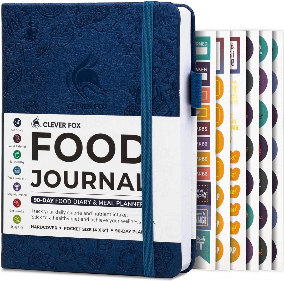 Clever Fox Food Journal Pocket - Daily Food Diary, Meal Planner to Track Calories & Nutrients, Weight Loss Tracker Notebook, 4x5.5 (Mystic Blue)