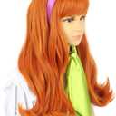karlery Kids Girls Long Curly Orange Wig with Bangs Halloween Cosplay Costume Wig (Free Purple Headband and Wig Cap)