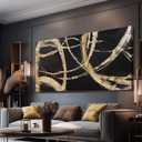 VAYIMDH Black And Gold Pictures for Living Room Black Wall Decor Minimalist Wall Decorations Abstract Wall Paintings 29"x 58" for Office