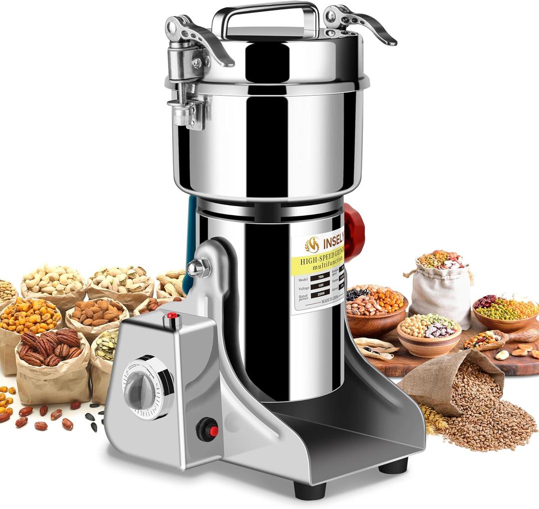 750g Grain Mill, flour mill grinder for home, Electric Stainless Steel Grain Grinder for Wheat, Spices, coffee,Corn and Other Dry Food Grinders for Kitchen (750g Swing Type)
