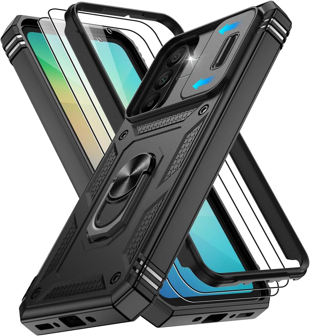 Gritup for Samsung Galaxy A26 5G Phone Case: Galaxy-A26-5G Phone Case with 2*Screen Protector, Magnetic Stand & Slide Camera Cover, Shock Proof Military-Grade Funda para A 26 Cover, Black