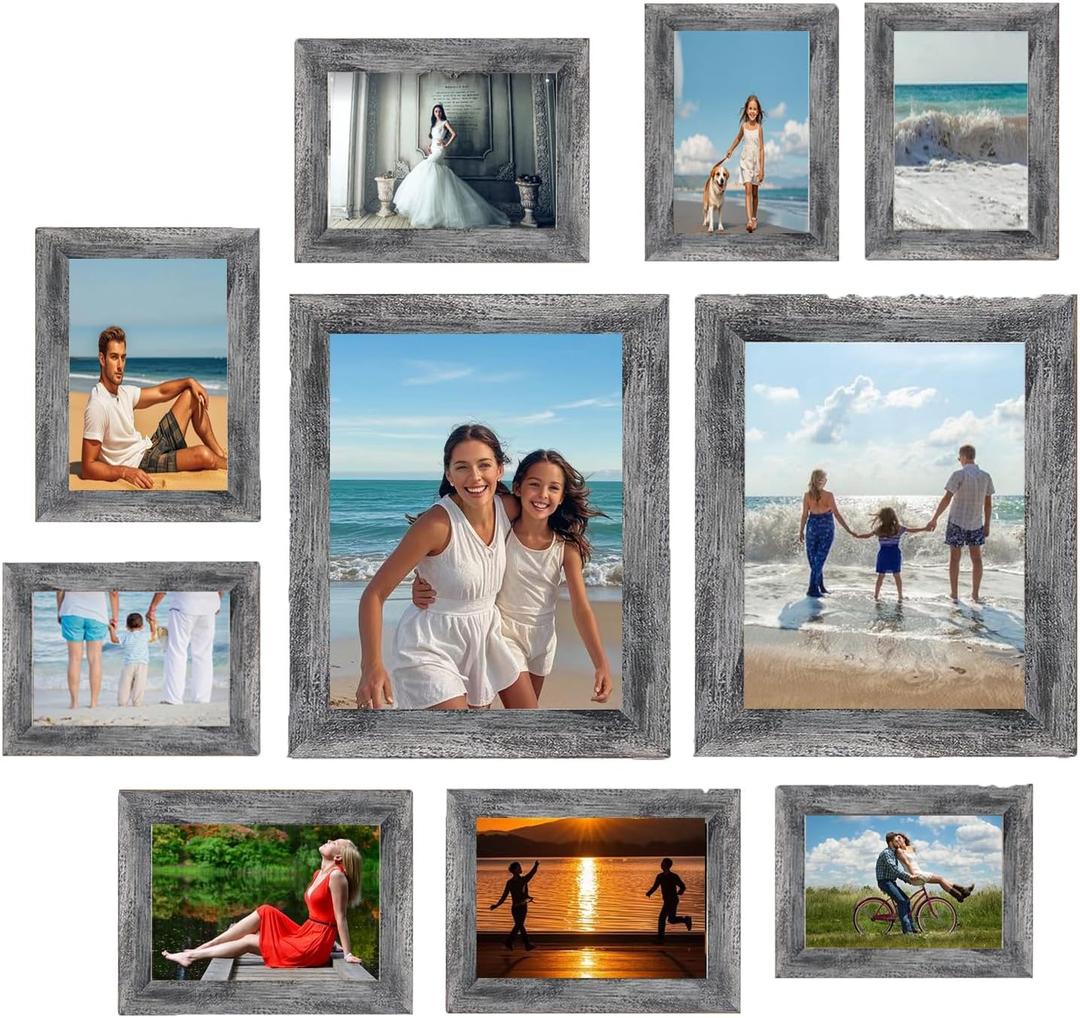 Pacome Picture Frames set with Two 11x14, Four 8x10, Four 5x7 Gallery Wall Frame Set,Collage Picture Frame,10Pack Farmhouse wood Photo Frames for living room Wall Gallery Decor or Desk,Rustic Black