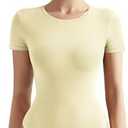 SUUKSESS Women Crew Neck Short Sleeve Thong Bodysuit Shirts Basic Top, XL