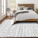 Deerly Living Room 8 x 10 Rug, Boho Moroccan Farmhouse Washable Distressed Area Rug with Non-Slip Backing, Large Soft Neutral Morden Indoor Carpet for Bedroom Dining Room, White/Dark Grey