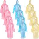 12 Pack Clear Rain Ponchos with Hood for Adults, Family, 3 Colors 51.1 Inches Emergency Raincoats