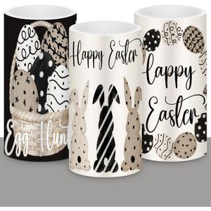Retisee 3 Pcs Black Brown Easter Flameless LED Candles Battery Operated Bunny Spring Flickering Pillar Candles with Remote Rabbit Easter Centerpiece for Bedroom Living Room Dinner Table Decoration