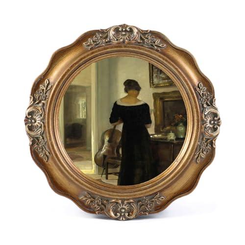 SIKOO Vintage Picture Frames 3x3 Small Antique Round Picture Frame Tabletop and Wall Mount Vintage Mini Wall Decor Bronze Gold