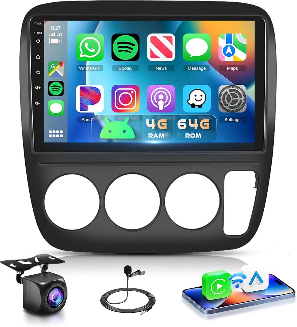 4G 64G Car Stereo for Honda CRV 1997-2001 Radio, 9inch 1280x720 IPS Touch Screen 36EQ DSP Wireless Carplay Android Auto Bluetooth 5.0 Android 15 GPS FM/RDS WiFi AHD Backup Camera