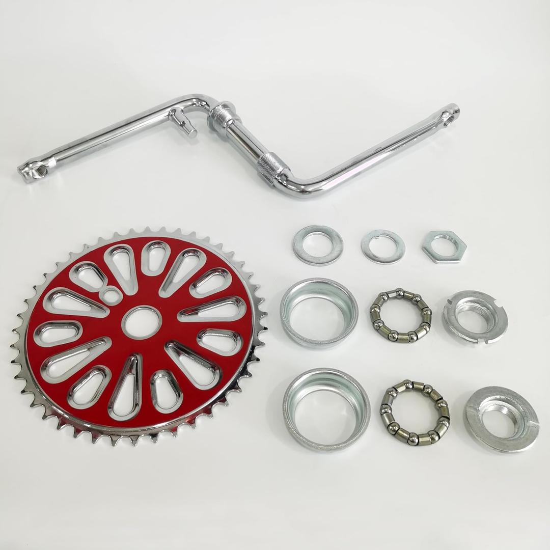 2” Cup Wide Pedal Crank Kit 44T Sprocket 165mm Crank Arm, One-Piece Crank, Bicycle Crank Kit for Road Bicycle (Red)