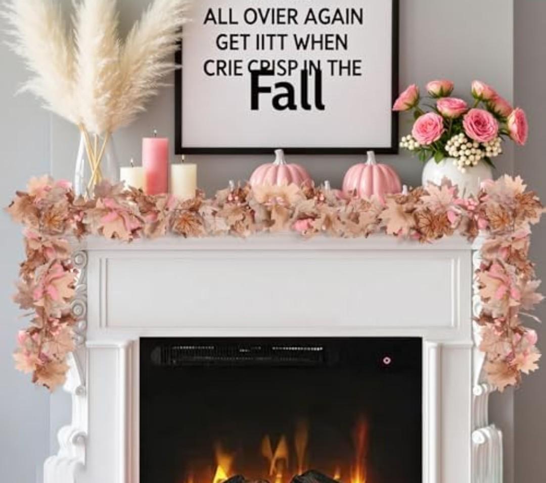 Pink Fall Garland, Fall Garland Maple Leaf, 6FT/PCS for Thanksgiving Christmas Home Outdoor Wedding Decoration (2Pcs) -C