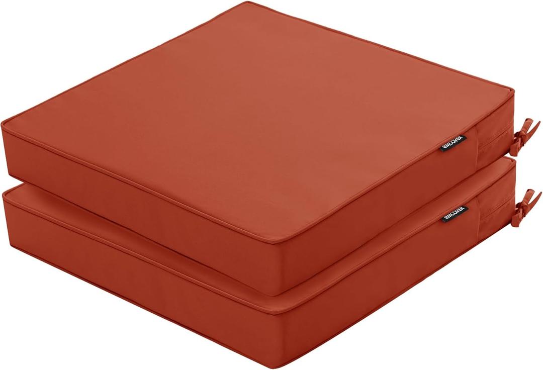 Outdoor Chair Cushions 24 x 24 Inch Waterproof Patio Chair Cushions with Tie 5 Year Color Fastness Thick Outdoor Seat Cushion for Garden Lawn Patio Furniture Rust Set of 2