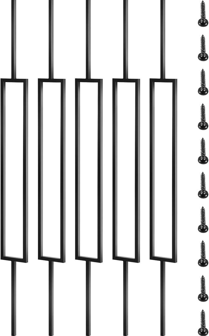 VEVOR Deck Balusters, 44"x0.5" Metal Deck Spindles, 10 Pack Staircase Baluster with Screws, Iron Deck Railing for Wood and Composite Deck, Stylish Black Baluster for Outdoor Stair Deck Porch