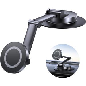 Fits MagSafe Car Mount for Universal Dashboard, Magnetic Phone Holder for Car, 360 Swivel Folding, Strongest Adhesion Car Mount with Long Metal Arm and Large Base for All Smartphones