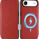 SHIELDON Genuine Leather Slim Case Wallet for iPhone Air 6.5-inch 2025 | Wireless Charging | Folio Magnetic Closure | RFID Blocking Credit Card Slot | Shock-Absorbent Cover | Retro Red