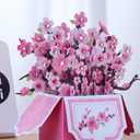 3D Pop Up Cherry Blossoms Cards, Birthday Cards with Colorful Rhinestones, Flower Bouguet 3D Pop Up Birthday Gift Card for Women Wife Mom Daughter Sister