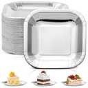 Dandat 50 Pack 7 Inch Easter Paper Square Plates Appetizer Disposable Cake Plates Disposable Lunch Metallic Foil Dessert Tableware for Birthday Wedding Anniversary Party Supplies