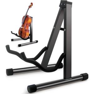 GeeWin Cello Stand,A-Frame Folding Violin Support Stand,Cello Holder for 1/8-4/4 Cellos, Guitar Stand,Guitars for Acoustic, Electric Guitar,Bass,Guitar Holder Stand,Black