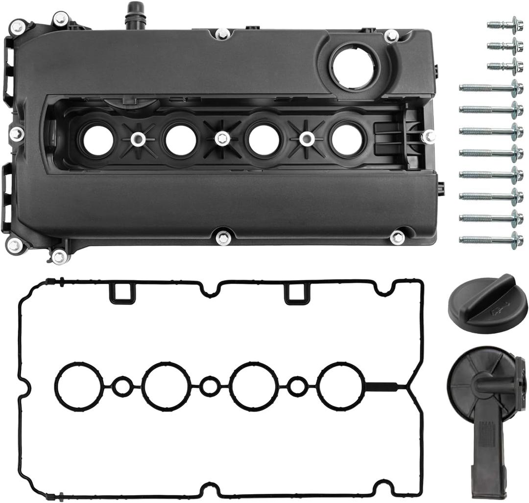 Engine Valve Cover Kit L4 1.6L 1.8L Compatible with 2012-2018 Sonic, 2010-2016 Cruze, 2013-2020 Trax, 2009-2011 Aveo Replace 264-920 55558673 55564395 with Oil Filler Cap and Gasket and Bolts