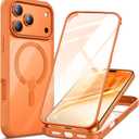 GUAGUA for iPhone 17 Pro Case Full-Body Phone Case with Built-in Glass Screen Protector, [Magnetic with MagSafe] Shockproof Clear Phone Case for 17 Pro 6.3", Orange