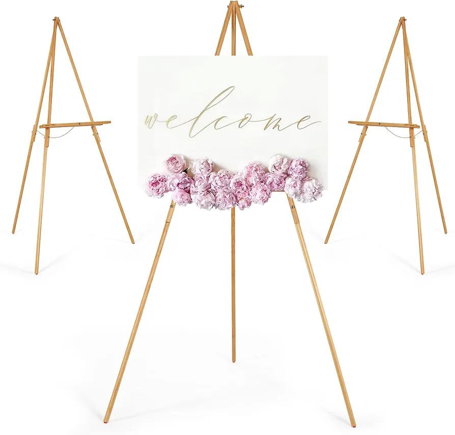 VISWIN 2 Pcs Upgraded 63" Wooden Easel Stand for Sign, Tripod Easel for Wedding Sign Stand, Welcome Board, Poster, Picture, Canvas Art Easel Floor with Tray for Display & Painting - Natural